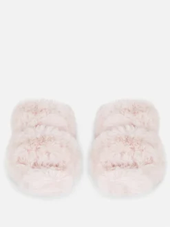 Pantuflas De Pelo Sintético Con Doble Tira