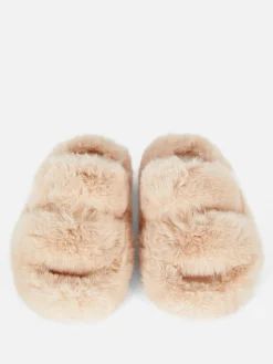 Pantuflas De Pelo Sintético Con Doble Tira