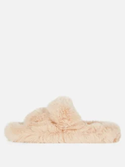 Pantuflas De Pelo Sintético Con Doble Tira