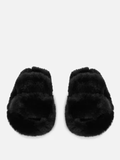 Pantuflas De Pelo Sintético Con Doble Tira