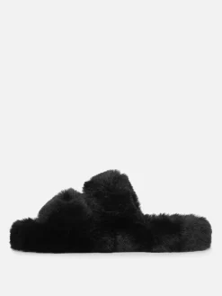 Pantuflas De Pelo Sintético Con Doble Tira