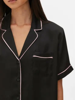 Pijama Con Camisa Y Pantalón Corto De Satén