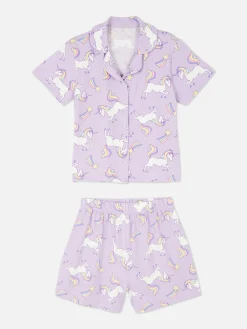 Pijama Con Camisa Y Pantalón Corto De Unicornios