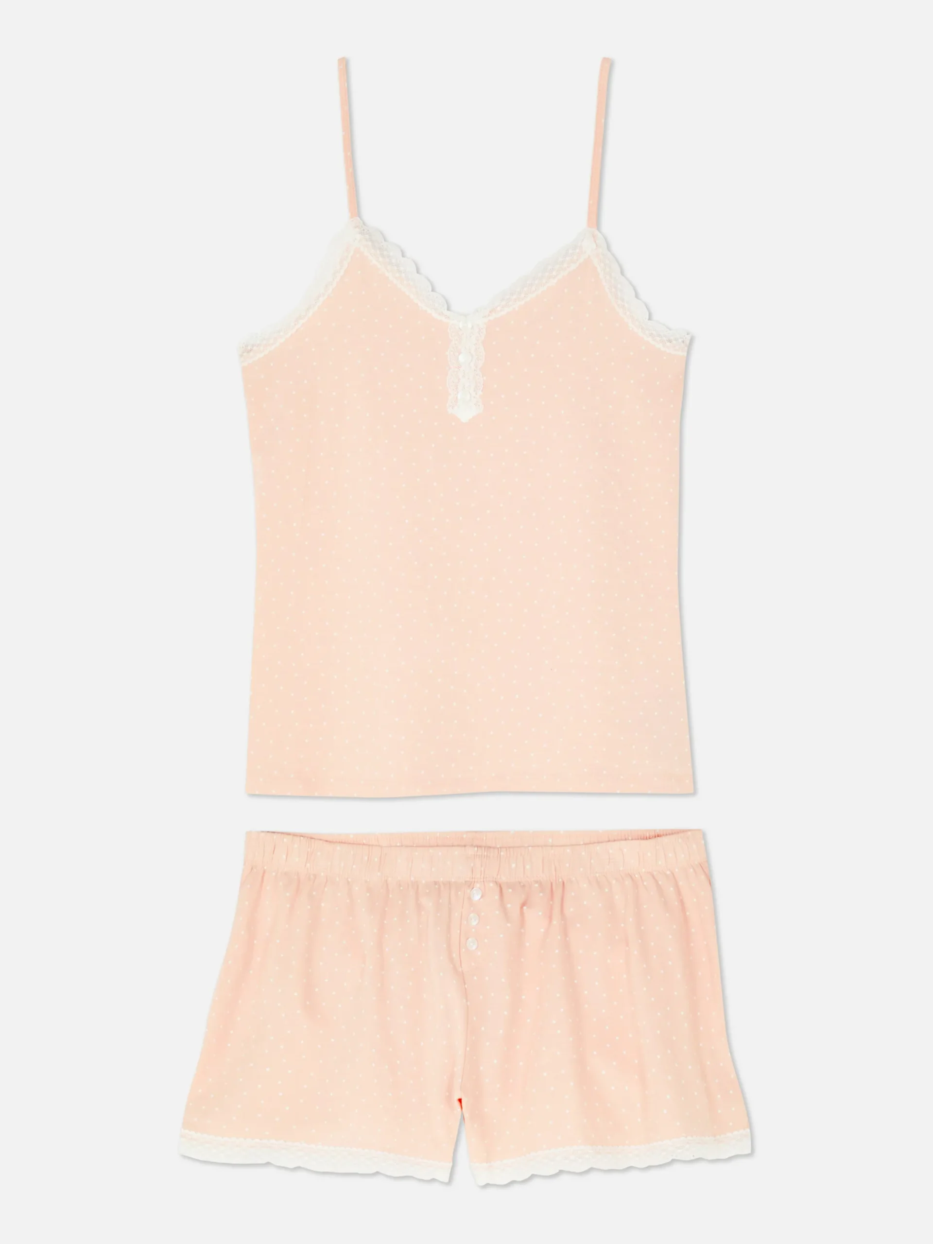 Pijama Corto De Tirantes Con Ribetes De Encaje