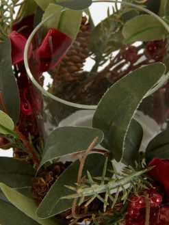 Portavelas Navideño Con Bayas Sintéticas