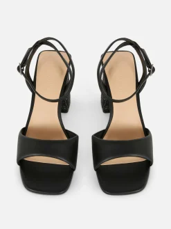 Sandalias De Tacón De Rafia De Horma Ancha