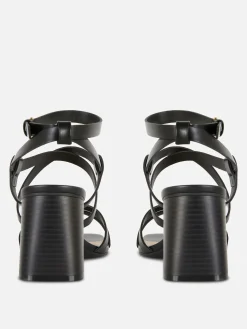 Sandalias De Tacón Grueso Con Tira Cruzada