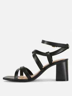 Sandalias De Tacón Grueso Con Tira Cruzada