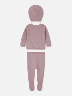 Set Con Cárdigan, Leggings Y Gorra De Punto A Juego