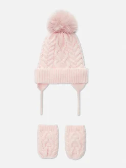 Set De Gorro Y Manoplas De Punto De Ochos