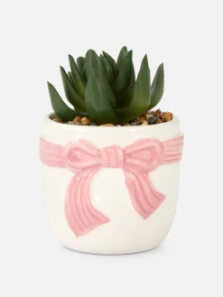 Suculenta Artificial En Maceta Con Lazo