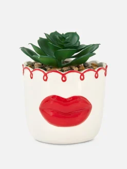 Suculenta Artificial En Maceta En Forma De Labios