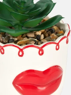 Suculenta Artificial En Maceta En Forma De Labios