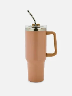 Taza Portátil De Acero Inoxidable Con Pajita