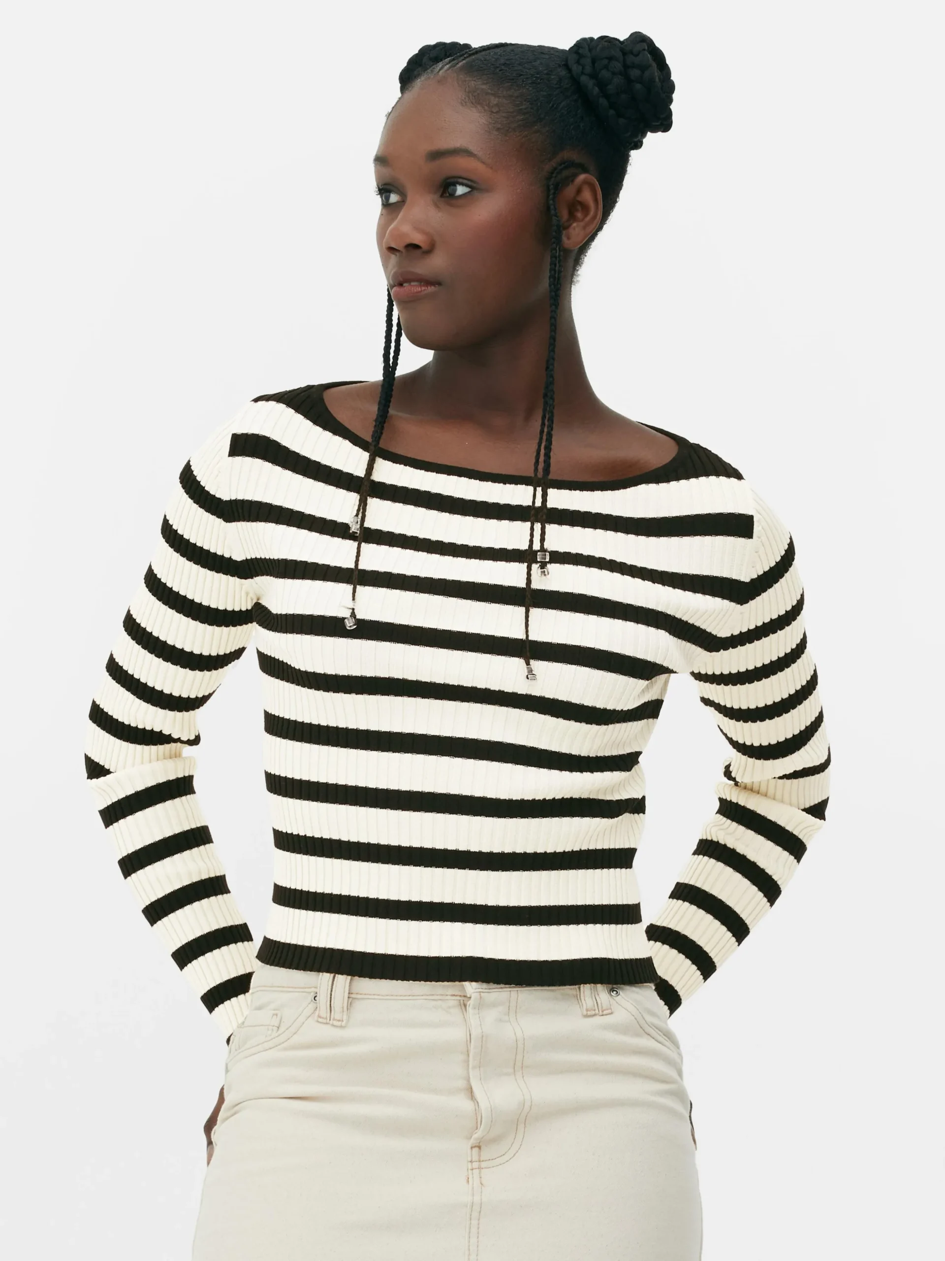 Top Acanalado Con Cuello Barco