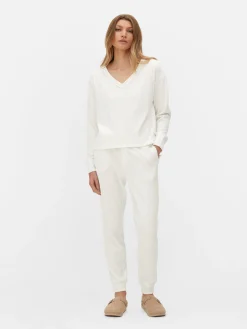 Top De Pijama Holgado De Manga Larga Con Cuello Pico