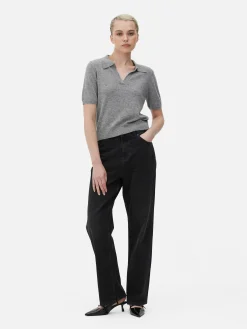 Top De Punto Fino Y Manga Corta Con Cuello