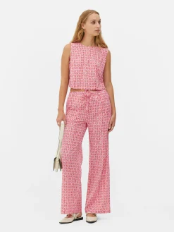 Top Estampado Con Cordón De Ajuste En El Bajo