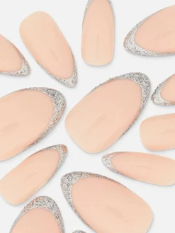 Uñas Postizas Puntiagudas Con Purpurina De PS...