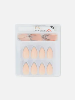 Uñas Postizas Puntiagudas Con Purpurina De PS...