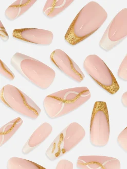 Uñas Postizas Puntiagudas Con Remolinos Brillantes De PS...