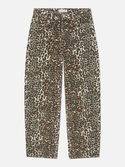 Vaqueros De Corte Bombacho Con Estampado De Leopardo
