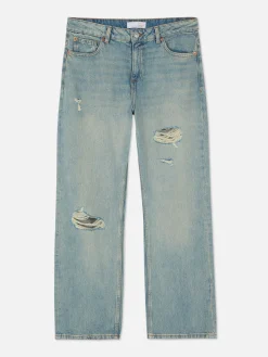 Vaqueros De Pernera Recta Con Detalles Rasgados