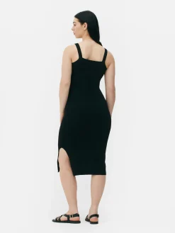 Vestido Acanalado De Escote Cuadrado