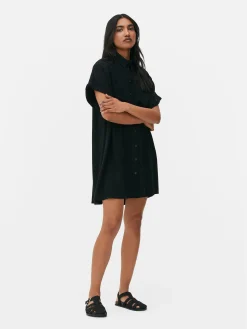 Vestido Camisero De Manga Corta Y Corte Holgado