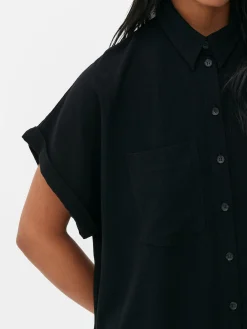 Vestido Camisero De Manga Corta Y Corte Holgado