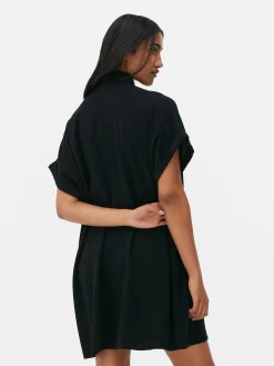 Vestido Camisero De Manga Corta Y Corte Holgado