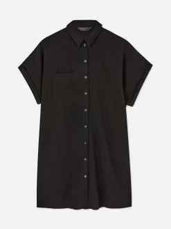 Vestido Camisero De Manga Corta Y Corte Holgado