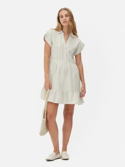 Vestido Corto Camisero De Manga Corta