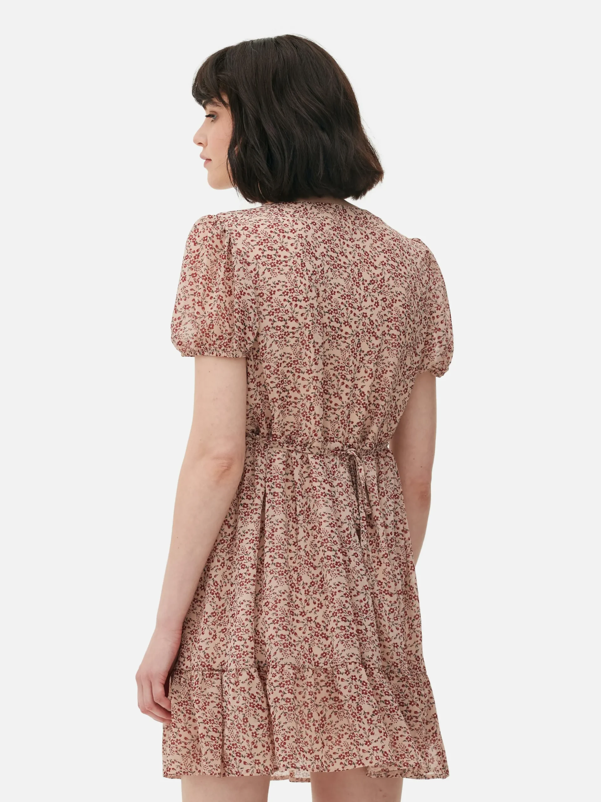 Vestido Corto De Gasa Con Mangas Abullonadas