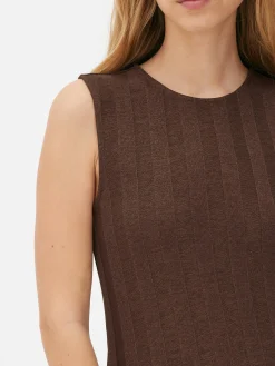 Vestido Largo Texturizado A Rayas Sin Mangas