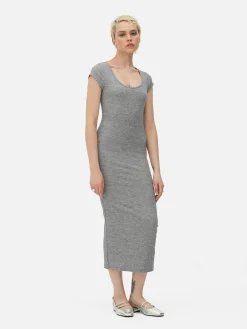 Vestido Midi De Canalé Con Escote Amplio