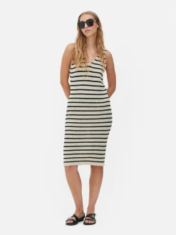 Vestido Midi De Punto A Rayas