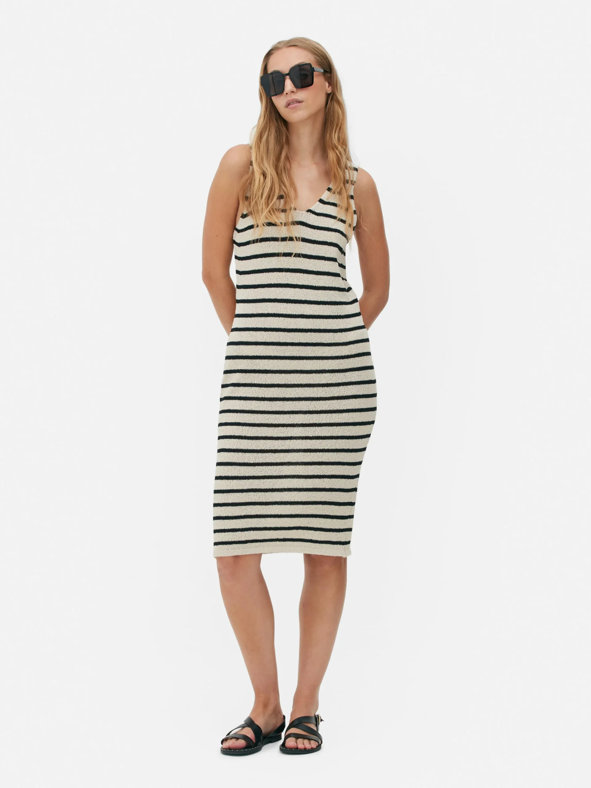 Vestido Midi De Punto A Rayas