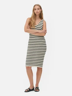 Vestido Midi De Punto A Rayas