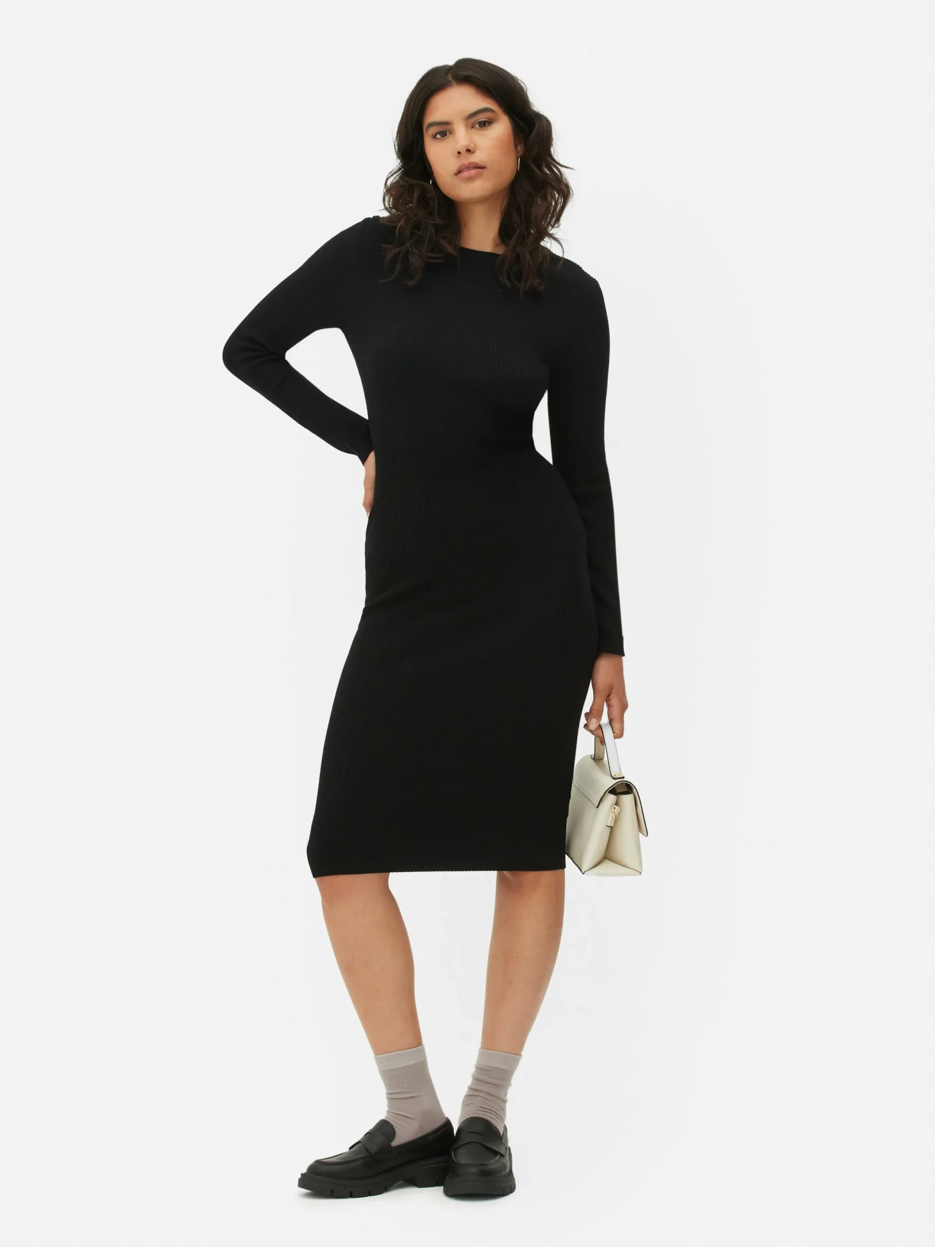 Vestido Tipo Jersey De Manga Larga Y Cuello Redondo